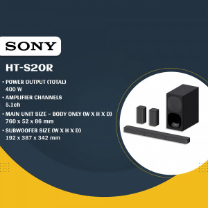 Sony HT-S20R 400W 5.1ch Soundbar with Subwoofer and Speakers