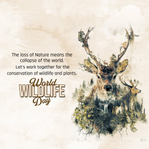 Watercolor illustration of a deer with a forest landscape within its form, promoting World Wildlife Day and conservation.