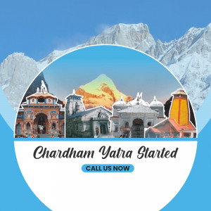 Image depicting the Char Dham Yatra pilgrimage route with temples and mountains.