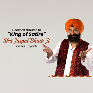Portrait of Jaspal Bhatti with tribute text