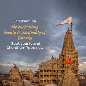 Image of Dwarkadhish Temple in Dwarka, Gujarat, promoting Chardham Yatra tourism.