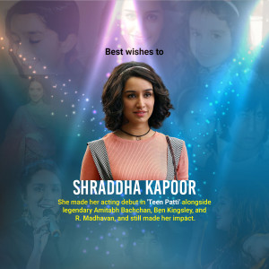 Poster featuring actress Shraddha Kapoor with text about her debut in Teen Patti