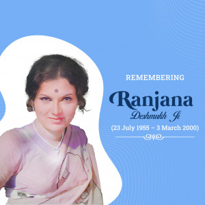 Portrait of Ranjana Deshmukh Ji with remembrance text