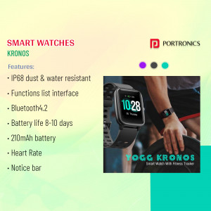 Close-up of a Portronics Kronos smartwatch on a wrist, showcasing its features.
