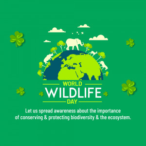 Illustration depicting World Wildlife Day with animals on a globe.