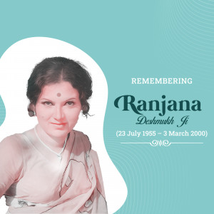 Portrait of Ranjana Deshmukh Ji with remembrance text