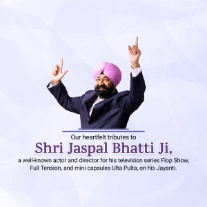 Portrait of Jaspal Bhatti with a tribute message