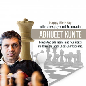 Portrait of Abhijeet Kunte, Indian Chess Grandmaster, with chess pieces
