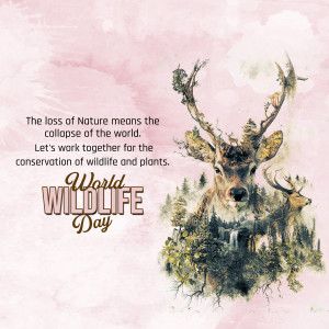 Watercolor illustration of a deer with a forest and wildlife scene within its form, promoting World Wildlife Day.