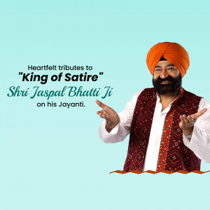 Portrait of Jaspal Bhatti with tribute text