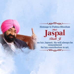 Portrait of Jaspal Bhatti with a tribute message