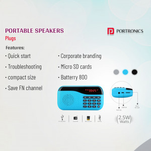 Portronics portable speaker with features listed