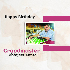 Image of Grandmaster Abhijeet Kunte celebrating his birthday with a chess board.