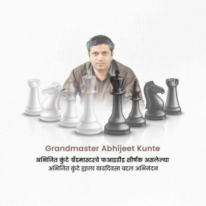 Portrait of Grandmaster Abhijeet Kunte with chess pieces