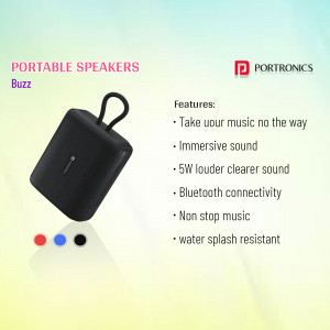 Black Portronics Buzz portable speaker with color options