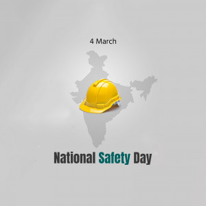 Image depicting National Safety Day in India with a hard hat and map