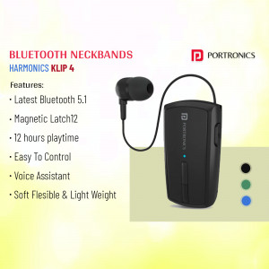 Portronics Harmonix Klip 4 Bluetooth Neckband with features listed