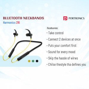 Portronics Harmonix 216 Bluetooth Neckband with yellow accents