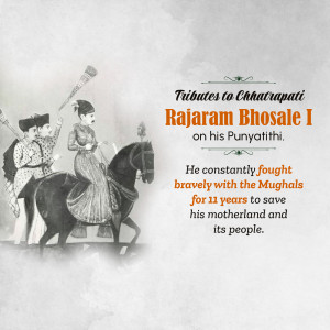 Historical image depicting Chhatrapati Rajaram Bhosale I on horseback with attendants.