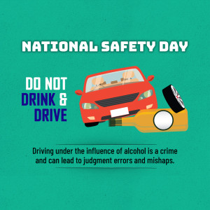 Illustration of a car with a flat tire and a bottle of alcohol, promoting road safety.