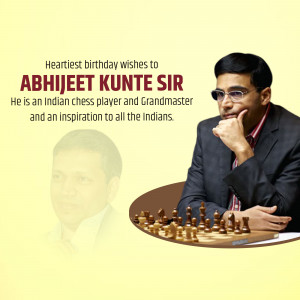 Portrait of Grandmaster Abhijeet Kunte with chess pieces