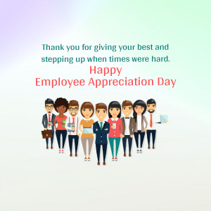 Illustration of diverse employees with text 'Happy Employee Appreciation Day'