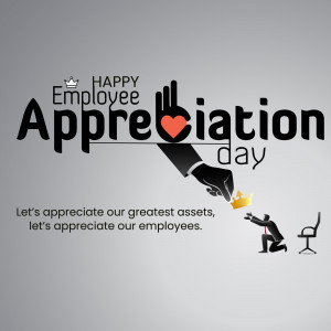 Employee Appreciation Day graphic with a hand offering a crown to a kneeling figure.