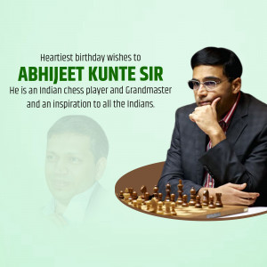 Portrait of Grandmaster Abhijeet Kunte with a chess board