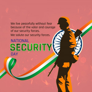 Silhouette of a soldier with the Indian flag and text 'National Security Day'