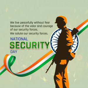 Image depicting a soldier silhouette with the Indian flag and text 'National Security Day'.