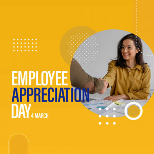 Image depicting a handshake symbolizing employee appreciation with text 'Employee Appreciation Day 4 March'