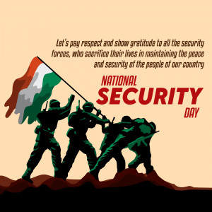 Silhouette of soldiers raising the Indian flag with text 'National Security Day'
