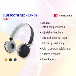 Portronics Muffs M Bluetooth Neckbands headphones with features listed