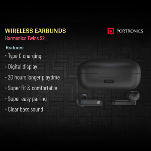Portronics Harmonix Twins S2 wireless earbuds with charging case