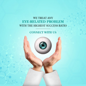 Hands cradling an eye with text promoting eye care services.