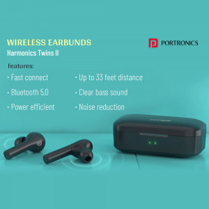Portronics Harmonics Twins II wireless earbuds with charging case