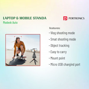 Portronics Modes Auto stand with a woman using it while skateboarding