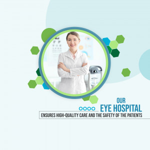 Female doctor in a hospital setting promoting eye care services.