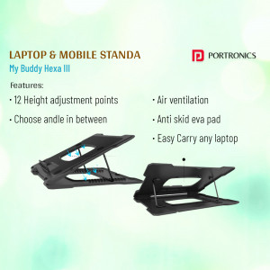 Portronics My Buddy Hexa III Laptop and Mobile Stand - Black