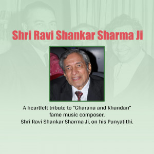 Portrait of Shri Ravi Shankar Sharma Ji with tribute text