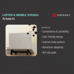 Portronics My Buddy K4 laptop stand with features listed