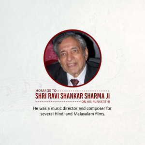 Portrait of Shri Ravi Shankar Sharma Ji with text tribute