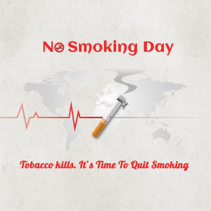 No Smoking Day poster with a cigarette and world map