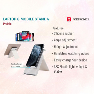 Portronics Paddie mobile and laptop stand with features listed