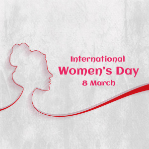 International Women's Day graphic with a silhouette of a woman's face and the date 8 March.