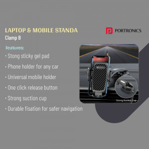 Portronics Clamp B mobile holder for car dashboard with strong suction cup