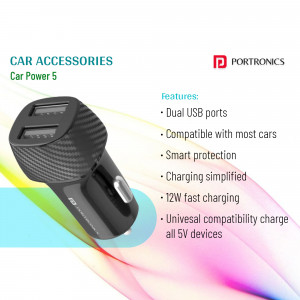 Portronics Car Power 5 dual USB car charger with carbon fiber texture