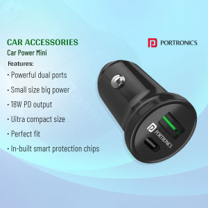 Black Portronics Car Power Mini car charger with dual USB ports