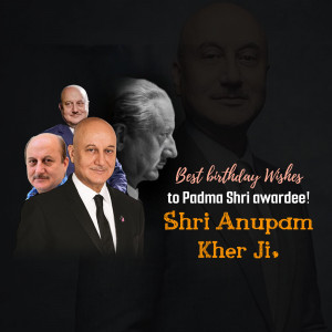 Collage of Anupam Kher with birthday greetings