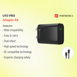 Portronics UFO Pro Adapto 44 wall charger with dual output and fast charging capabilities